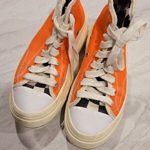 R13 Orange and White High-Top Sneakers